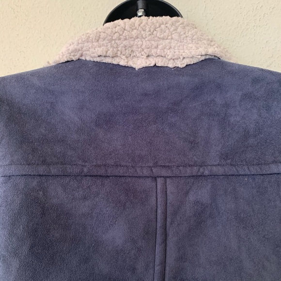 Leith Blue Faux Suede Sherpa Trim Moto Zip Jacket - Picture 10 of 15